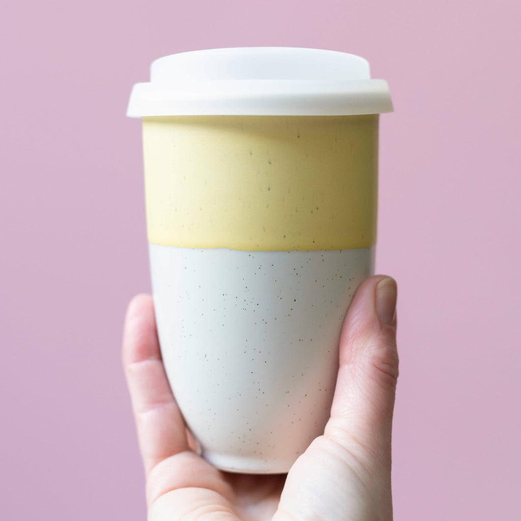 Lemon Ceramic Travel Cup 12oz | Reusable Coffee Cup