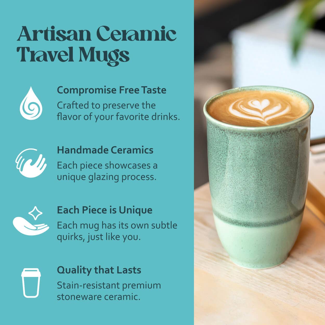 Emerald 12oz Ceramic Travel Mug – Reusable & Stylish