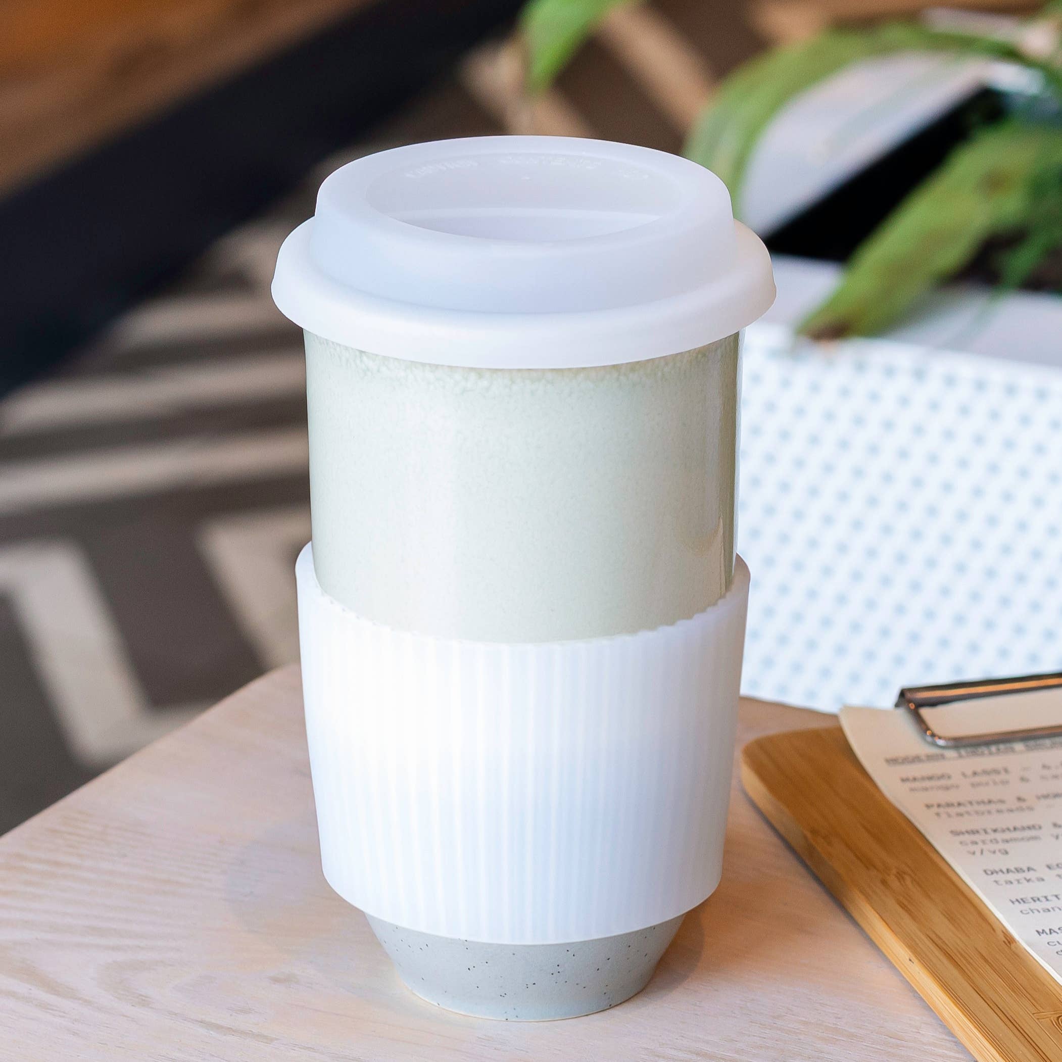 Mist Ceramic Travel Cup – 16oz with Lid & Sleeve