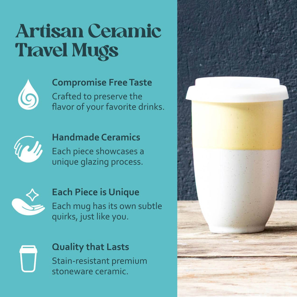 Lemon Ceramic Travel Cup 12oz | Reusable Coffee Cup