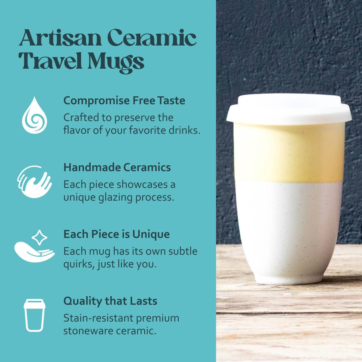 Lemon Ceramic Travel Cup 12oz | Reusable Coffee Cup